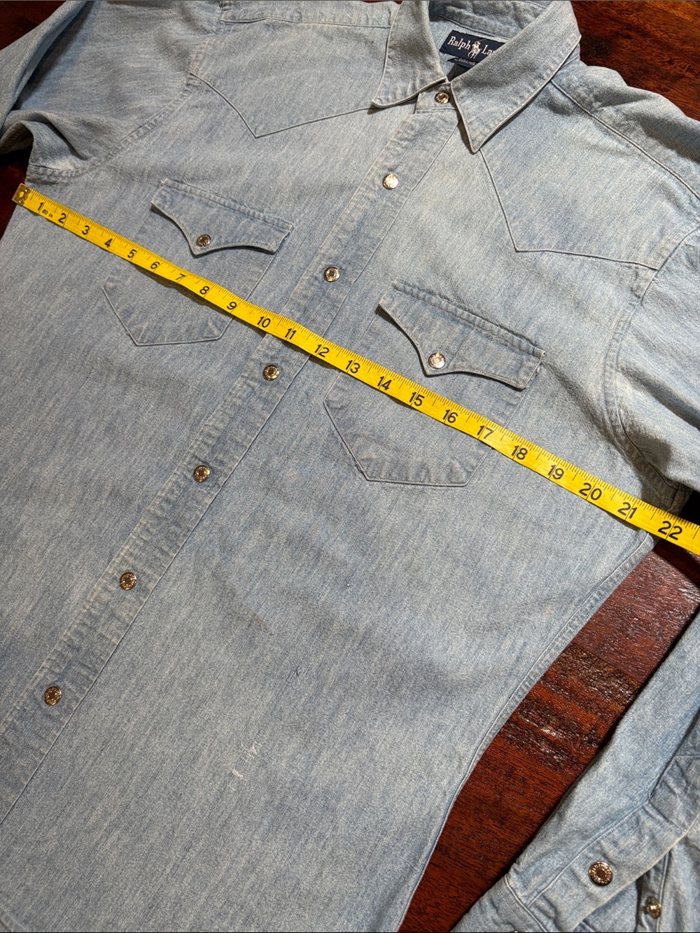Vintage Ralph Lauren Western 80s Light Blue Denim Silver Snap Top size 8 *As-Is* - Picture 12 of 14
